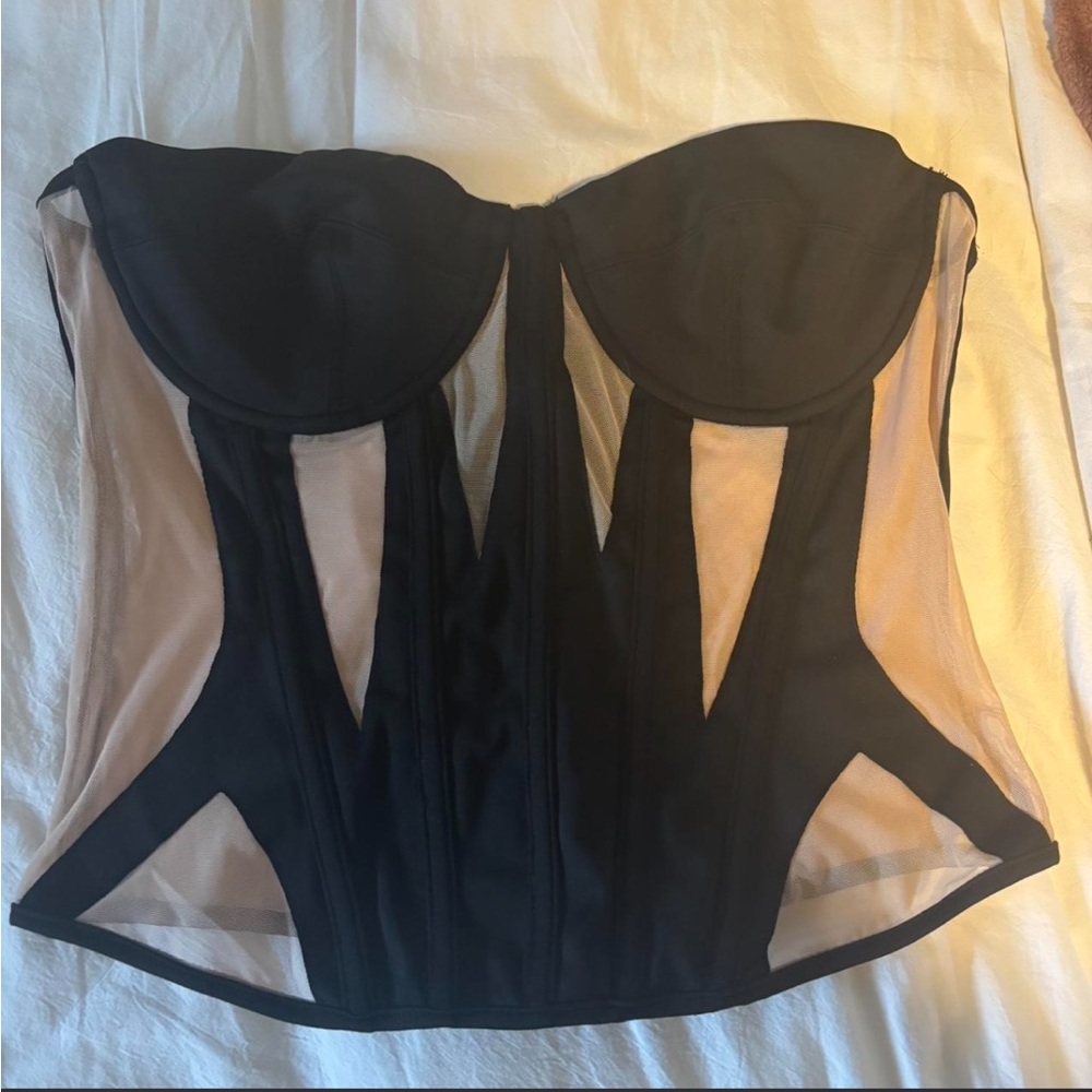 Edikted Black and Nude Mesh Bustier Top